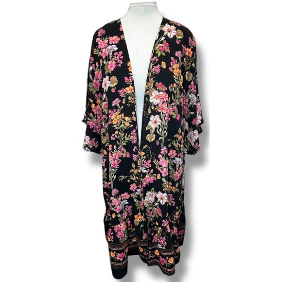 Time and Tru Women’s Oversize Longline Open Front Floral Print Kimono, L/XL - Picture 2 of 14